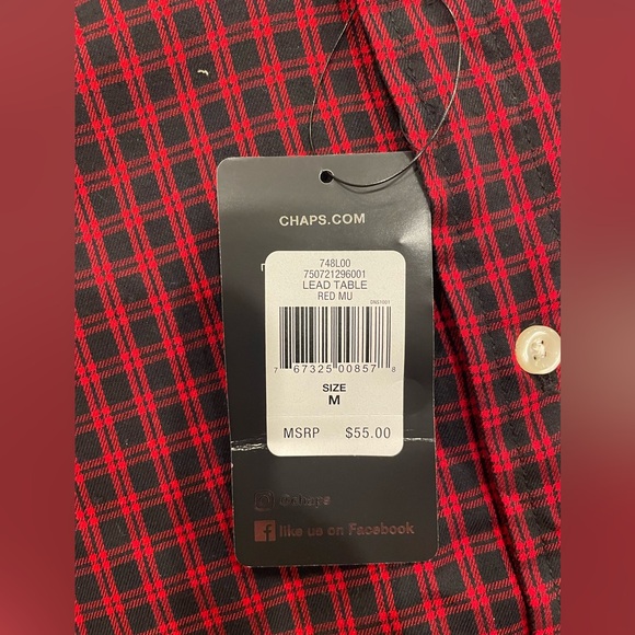 Chaps Men’s Long Sleeve Collared Button Down (Lead Table) Red/Black Size Medium - Picture 5 of 11